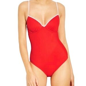 New Shade & Shore Red and White One Piece Swimsuit Size 32B